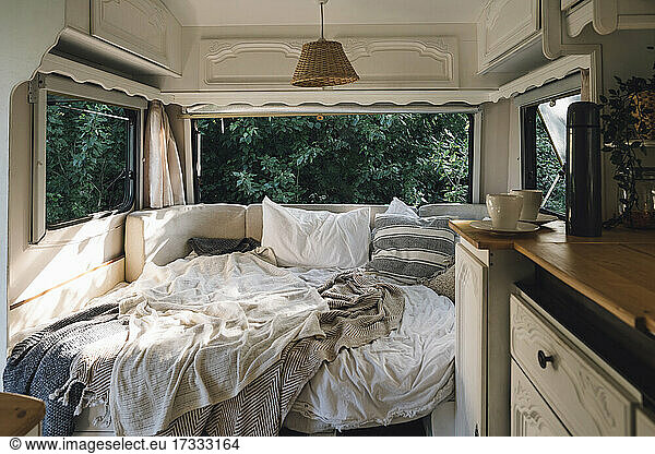 Messy bed in motor home