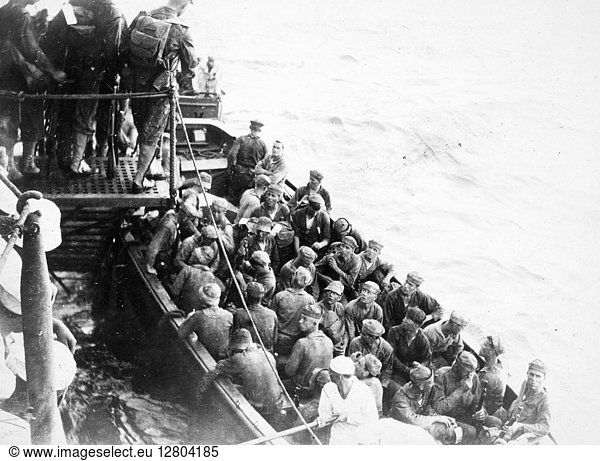 MEXICAN EXPEDITION c1914. A landing party of U.S. Marines from the USS 'Michigan' arriving at Veracruz Mexico.