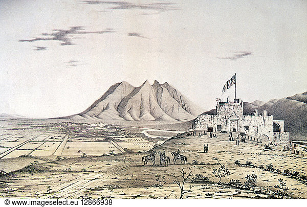 MEXICAN WAR: MONTERRY. 'View of Monterrey from Independence Hill ' from 'Mexican War Lithographs' by Captain Daniel P. Whiting  1847. The Mexican fortress of Monterrey after the American victory  1846.