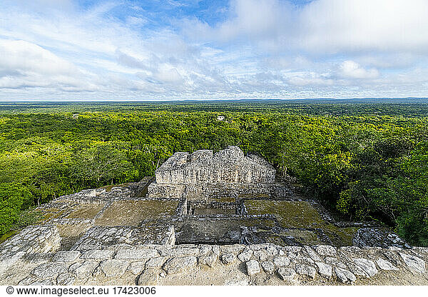 Mexico  Campeche  Green rainforest seen from ancient Maya ruins of Calakmul