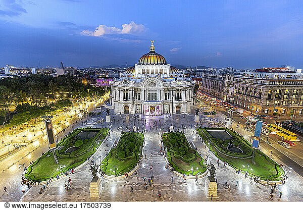 Mexico  Mexico City  Facade of Palacio de Bellas Artes at dusk