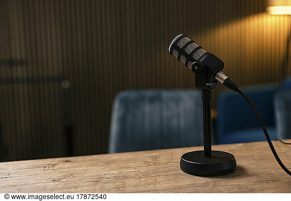 Microphone on desk at radio station