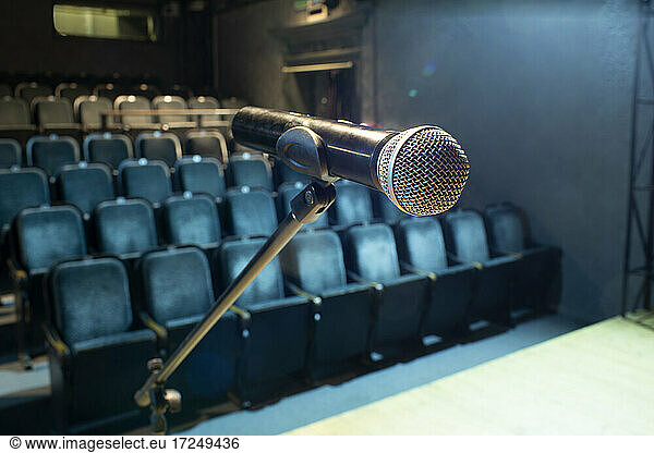 Microphone standing in empty theater