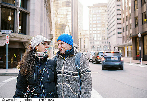 middle aged couple in Boston exploring the city together