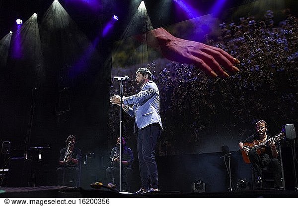 Miguel Poveda the spanish singer of Flamenco in live Abre Madrid Festival IFEMA.