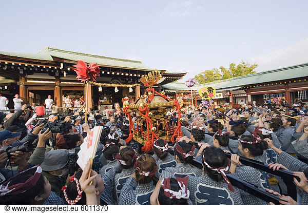 Mikoshi Portable Shrine Being Carried At Hadaka Matsuri Naked Festival Mikoshi Portable Shrine