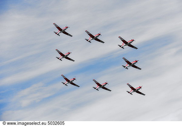 Military aeroplanes flying in formation
