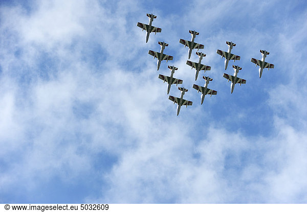 Military aeroplanes flying in formation