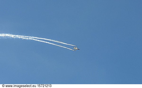 Military aircraft in flight  Fighting Falcon F-16 by Lockheed Martin  Airshow  Paris  France  Europe