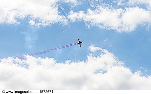 Military aircraft in flight  Fouga Magister CM170  aerobatics  air show  Paris  France  Europe
