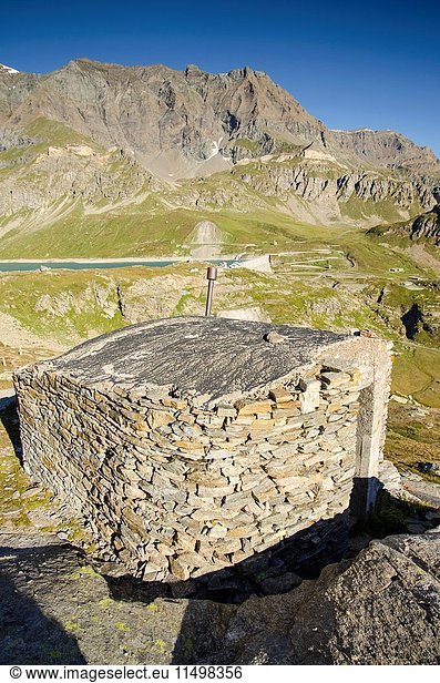 Military fortification over Serrù lake (Orco valley  Gran Paradiso National Park  Piedmont  Italian alps).