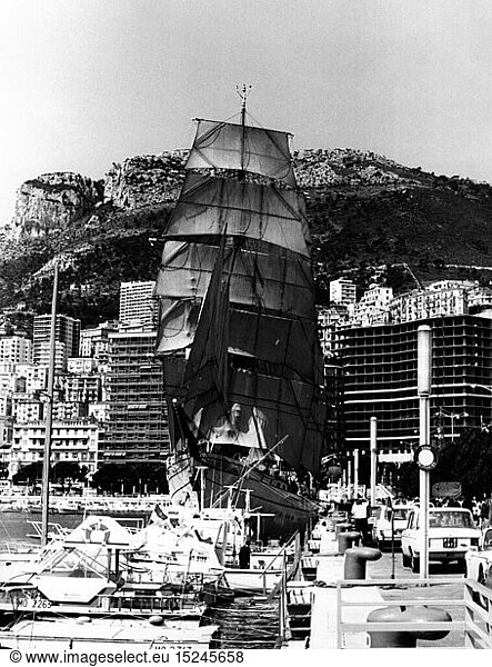 military  Germany  Federal Armed Forces  Federal Navy  sail training ship 'Gorch Fock' (1958)  view  in the harbour of Monaco  May 1970