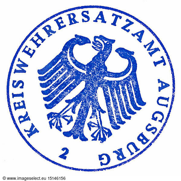 military  Germany  Federal Armed Forces  stamp of the Kreiswehrersatzamt 2 Augsburg  circa 1965