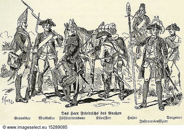 military  Germany  Prussia  the armed forces of Frederick II  image from: 'Germany / the armed forces by A. von Boguslawski  the navy / by R. Aschenborn  published by Schall and Grund  Berlin  1896.
