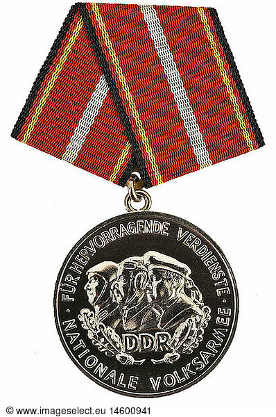 military  medals  GDR / East Germany  Medal of Merit of the National People's Army  Silver  established on June 1  1956  NVA  Nationale Volksarmee  soldiers  decoration  clipping  cut out  communism  20th century  historic  historical  cut-out  cut-outs  1970s
