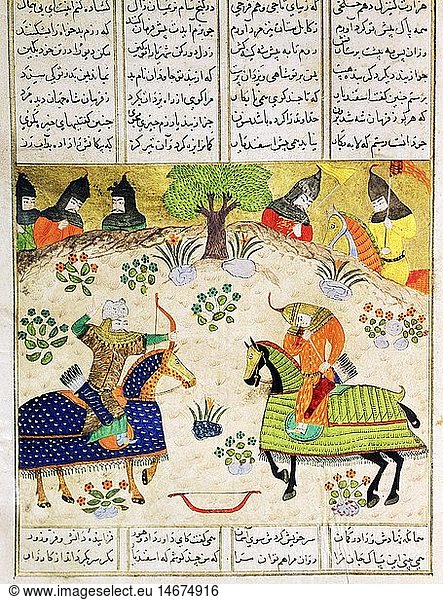 military  Moslem warriors in combat  Islamic miniature  Maghreb  14th/15th century  Paris National Library