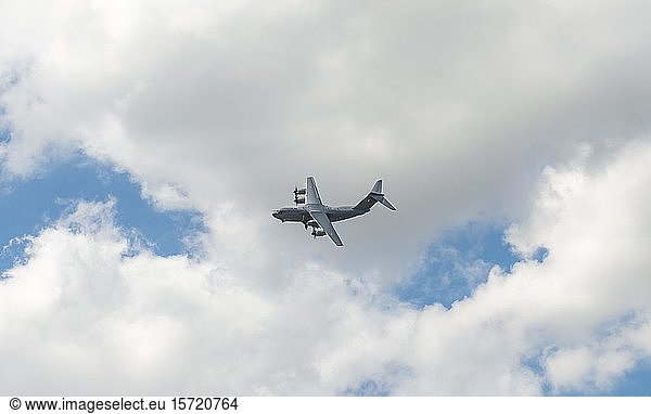 Military transport aircraft in flight  Airbus A400M  air show  Paris  France  Europe