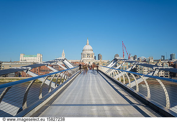 Millennium Bridge (London Millennium Footbridge) over River Thames  with St Paul's Cathedral in background  London  England  United Kingdom