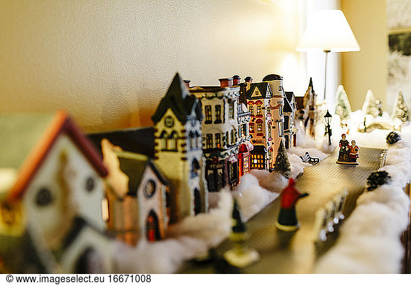 Mini ceramic lighted houses decorating interior home