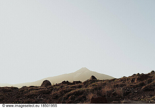 Minimalistic view of Mount Teide against blue sky