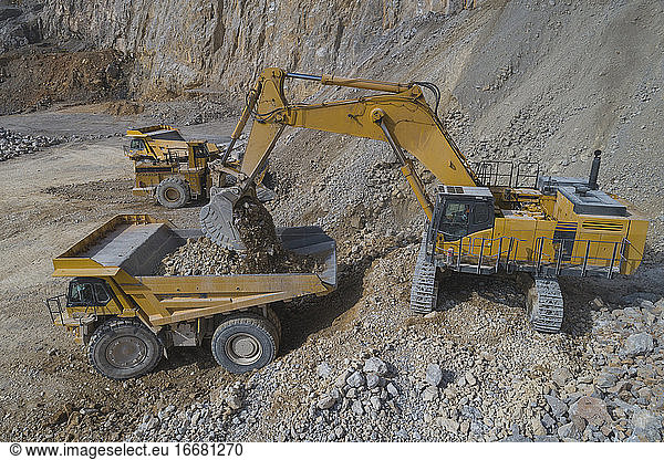 mining machinery performing operations from an aerial point of view