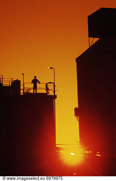 Mining  Ore Processing Plant  Sunset Silhouette  Workers