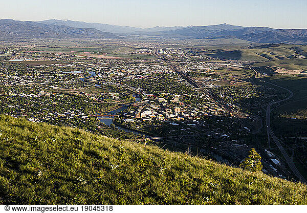 Missoula  Montana with the Clark Fork River viewed from Mount Sentinel