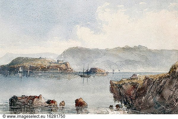 Mitchell Philip - a View of Drake's Island and Mount Edgcombe in Plymouth Sound - British School - 19th Century.
