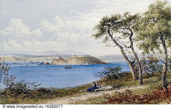 Mitchell Philip - a View of Plymouth Hoe with Figures in the Foreground - British School - 19th Century.
