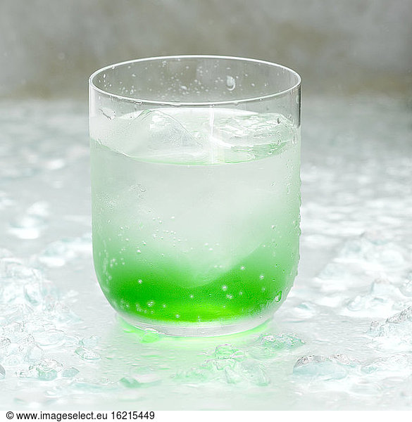 Mixed drink with water and mint  close-up