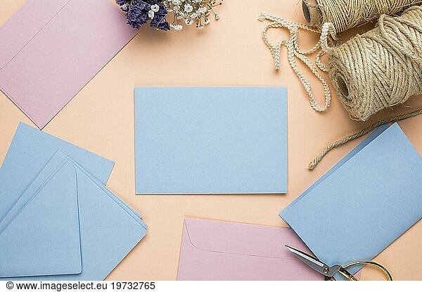 Mock up pink blue wedding invitations
