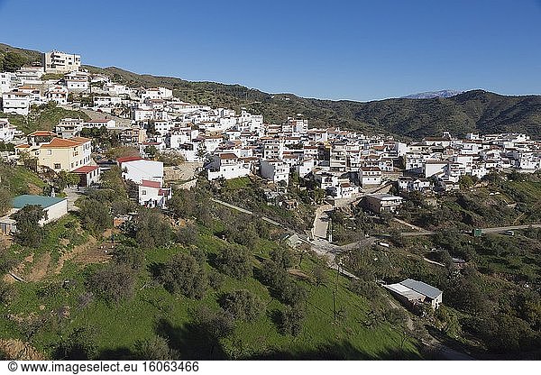 Moclinejo  Axarquia  Provinz Málaga  Andalusien  Südspanien. Typisches weiß getünchtes Bergdorf in der Axarquia-Region der Provinz Málaga.