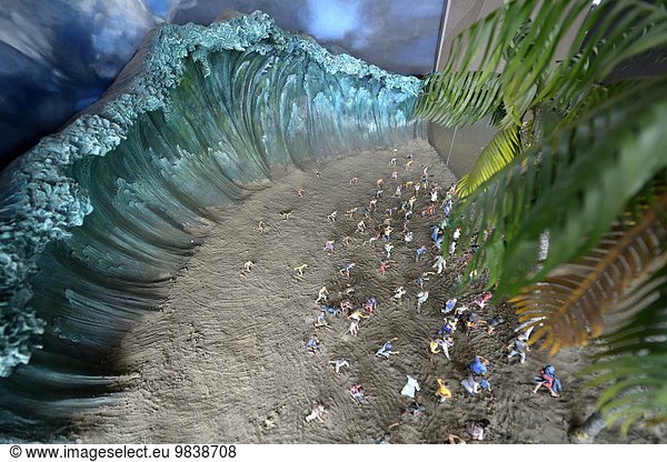 Model of the tsunami and people fleeing from the beach  Aceh Tsunami Museum  Bandha Aceh  Aceh  Sumatra  Indonesia  Asia