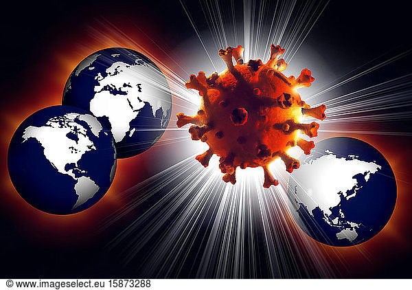 Modell der weltweiten Ausbreitung des Coronavirus als Pandemie