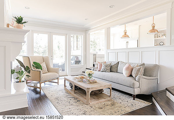 Modern bright white farmhouse living room