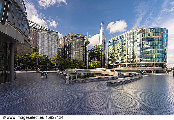 Modern Business buildings by the city town hall of London in sunny day