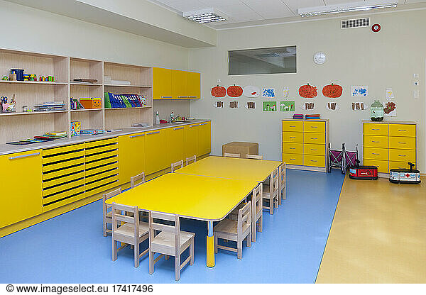 Modern day care nursery or pre-school kindergarten school  spacious interiors  classroom