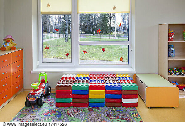Modern day care nursery or pre-school kindergarten school  spacious interiors  play equipment