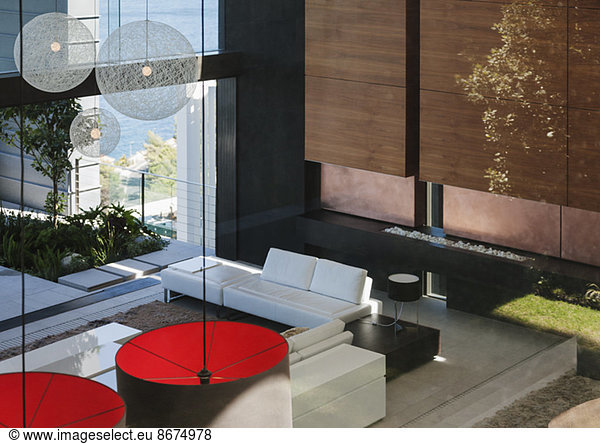 Modern living room in open floor plan
