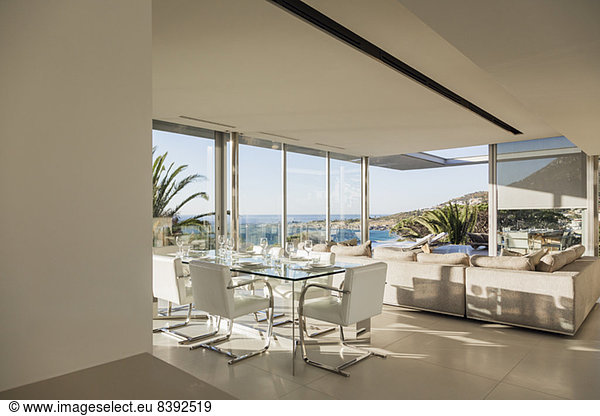 Modern open floor plan overlooking ocean