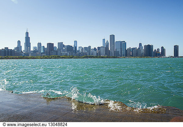 Modern skyscrapers by Lake Michigan in Chicago