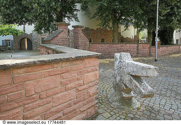 Moderne Skulptur als Tierkopf vor der St. Martinus Kirche in Hattersheim  Taunus  Hessen  Deutschland  Europa