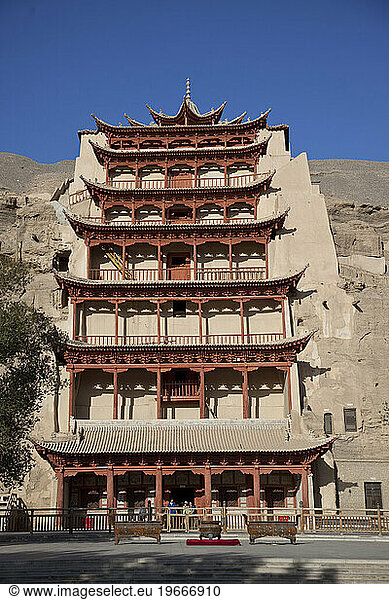 Mogoa caves containing Buddhist statues and art near Dunhuang  Gansu  China.