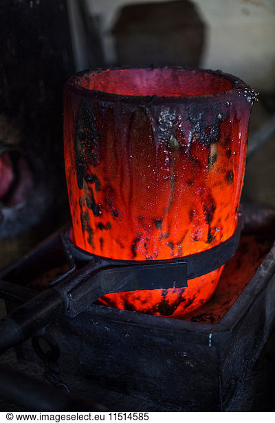 Molten bronze in foundry  close-up