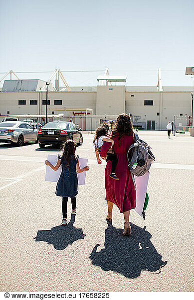 Mom & Daughters on Base for Military Homecoming in San Diego
