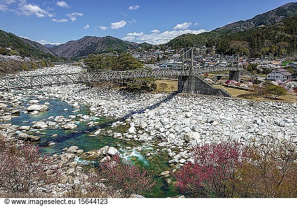 Momosuke bridge over river Kiso  Nagiso  Kiso Valley  Nagano  Japan  Asia