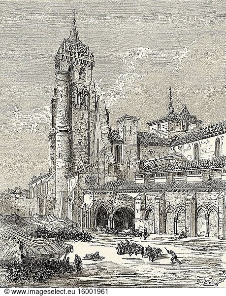 Monastery of Santa Maria la Real de las Huelgas  Burgos  Castile and Leon. Spain  Europe. Old 19th century engraved illustration  El Mundo en la Mano 1878.