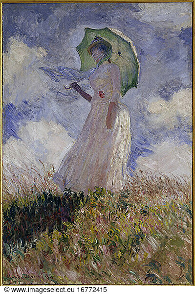Monet  Claude 1840-1926. Femme à l'ombrelle tournée vers la gauche (Woman with umbrella)  1886.
(Suzanne Hoschedé  daughter of the artist's second wife). Oil on canvas  131 x 88cm. Inv.Nr. RF 2621
Paris  Musée d’Orsay.