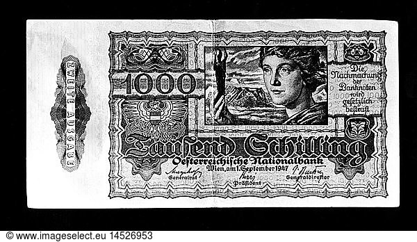 money / finance  bank notes  Austria  1000 Schilling  front  Austrian National Bank  1947