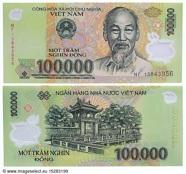 money / finance  banknotes  100000 dong banknote  Ho Chi Minh  Van Mieu and Quoc Tu Giam  Vietnam  2004